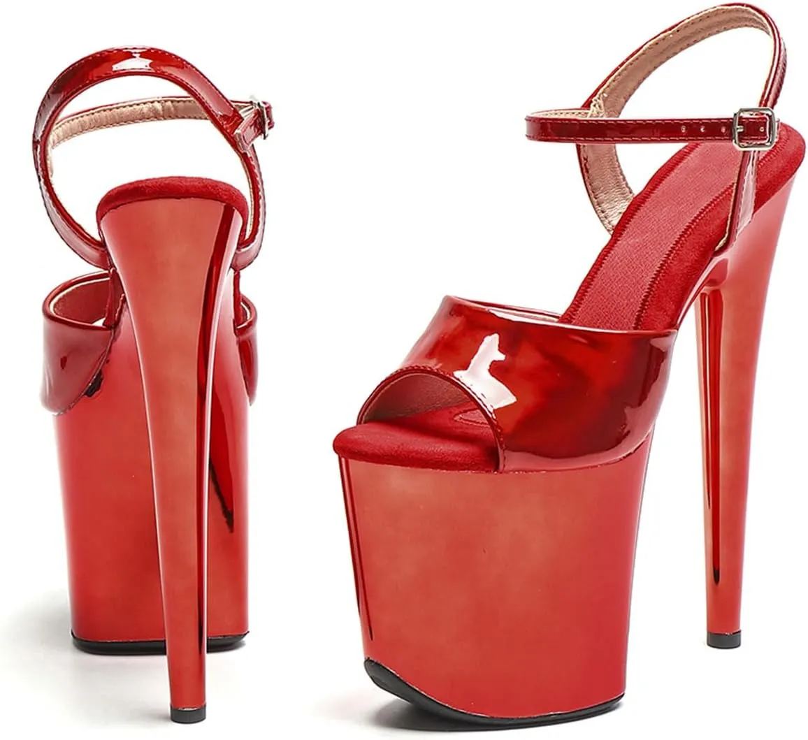WUXIN H&P Women's Exotic High Heel Sandal 8 Inch Mirror Patent Leather Round Toe Platform Fashion Model Sexy Stiletto Custom Pole Dance Ankle-Strap Dress shoes