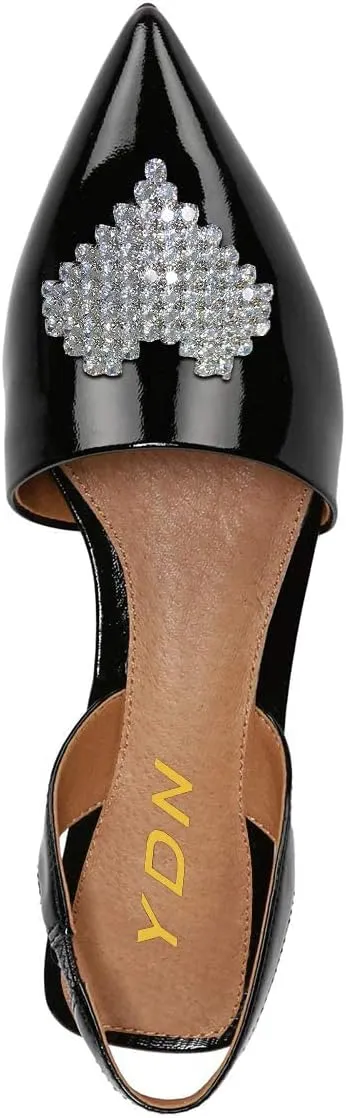 YDN Women Trendy Low Square Heel Slide Flat Sandals Closed Pointed Toe Slingback D'Orsay Slip On Comfort Walking Dress Pumps Size 4-15 US