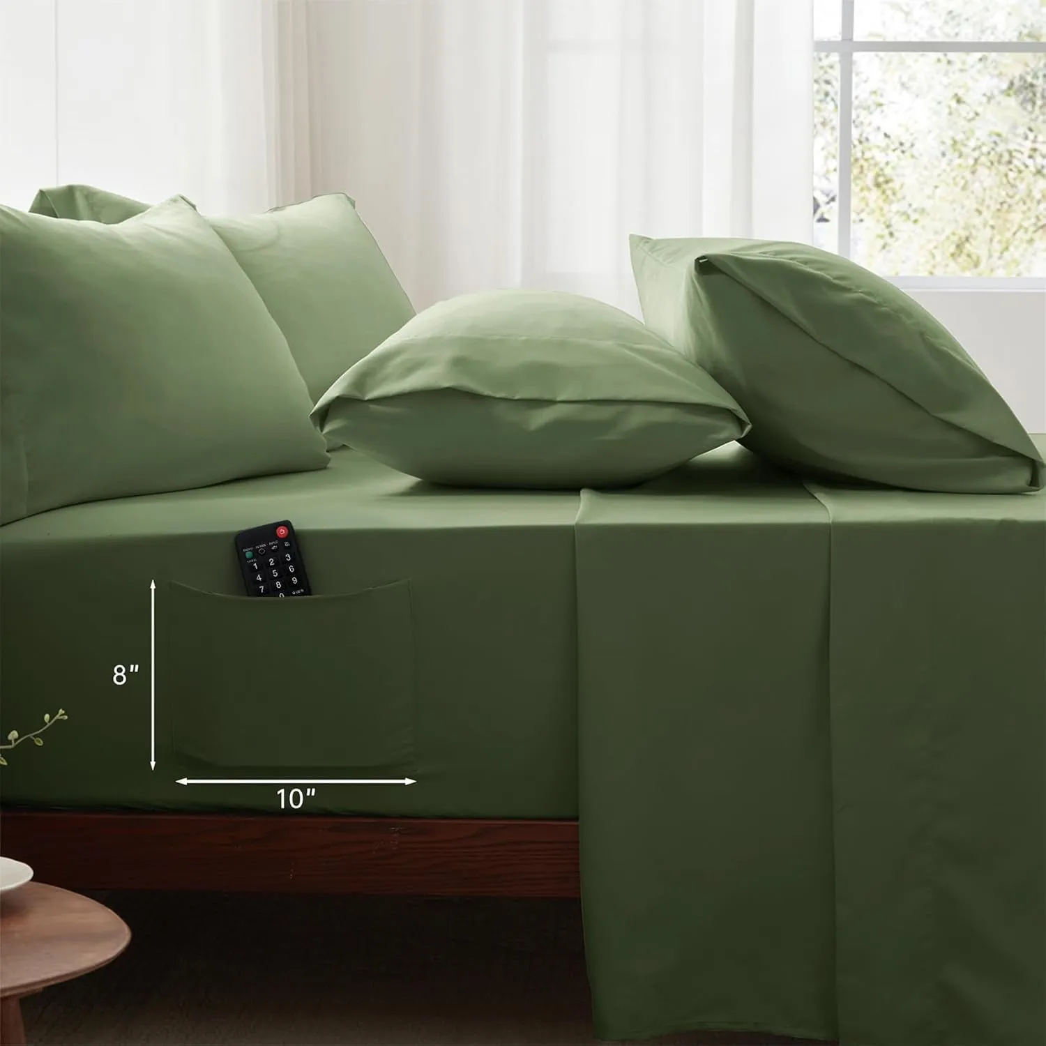 Zzlpp King Comforter Set 7 Piece, Olive Green Bed in a Bag with Comforters, Pillow Shams, Pillowcases, Flat Sheet, Fitted Sheet with 2 Pockets